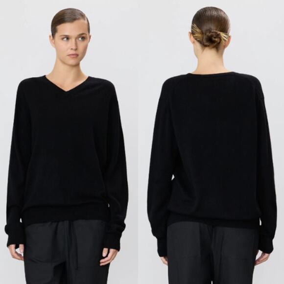 ÉTERNE | NWT Clive Relaxed Cashmere V-Neck Sweater in Black XS/S - Picture 2 of 12